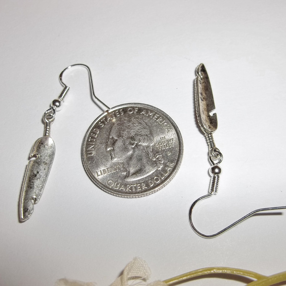 Silver & Red Earrings Southwestern Feather 4308 - Picture 3 of 6